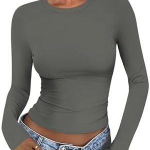 Cuptacc Damen Langarmshirt OEKO-TEX STANDARD 100 Einfarbig Light Oberteile Eng Rundhals Longsleeve Top