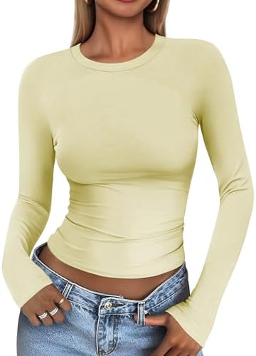 41ffyv5 bl. ac .jpg Cuptacc Damen Langarmshirt - Leichtgewichtig - Basic T-Shirt - Einfarbig - Langärmlige Oberteile - Damen Longsleeve Top