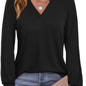 Elegant Langarmshirt Damen für Businesslöwen | Einfarbig Tunika Bluse Damen zur Sommer-Workout-Mode | Beluring V-Aussch