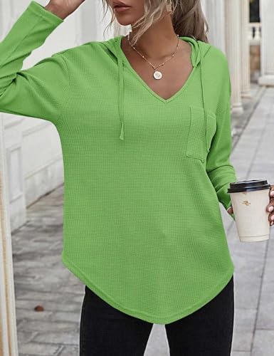 41g2seq4xtl. ac .jpg Cuptacc Einfarbigen Hoodie für Damen OEKO-TEX STANDARD 100 Langarm Sweatshirt V-Ausschnitt Drawstring Top