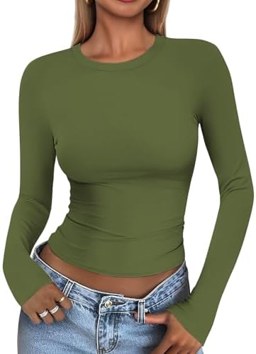 41gf4ksuzrl. ac .jpg Cuptacc Damen Langarmshirt - Leichtgewichtig - Basic T-Shirt - Einfarbig - Langärmlige Oberteile - Damen Longsleeve Top