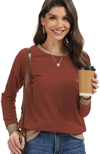41grk ox7vl. ac 2.jpg Cuptacc Damen Sweatshirt Rundhals Pullover Kontrast Tunika Langarm