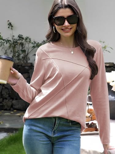 41hyax7tbtl. ac 2.jpg Cuptacc Langarmshirt Damen Rundhalsausschnitt Chic Mit Falten OEKO-TEX STANDARD 100