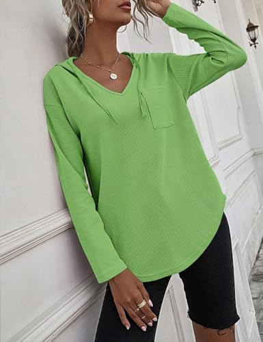 41i5hone2vl. ac .jpg Cuptacc Einfarbigen Hoodie für Damen OEKO-TEX STANDARD 100 Langarm Sweatshirt V-Ausschnitt Drawstring Top