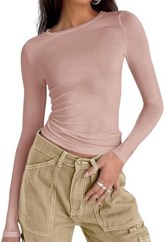 41ilb3faz9l. ac .jpg Cuptacc Damen Langarmshirt - Leichtgewichtig - Basic T-Shirt - Einfarbig - Langärmlige Oberteile - Damen Longsleeve Top