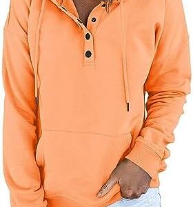 UWDIOHQ Einfarbiges Langärmliges Lässiges Kapuzen-Sweatshirt Für Damen Mit Weiblichen Knopfknöpfen Und Kordelzugtaschen