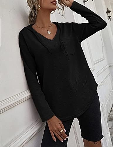 41irmjyr7rl. ac .jpg Cuptacc Einfarbigen Hoodie für Damen OEKO-TEX STANDARD 100 Langarm Sweatshirt V-Ausschnitt Drawstring Top