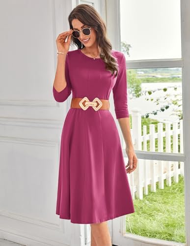 41iwcmwjdsl. ac .jpg GRACE KARIN Elegant Damen Rundhals Midikleider 3/4 Ärmel Freizeitkleid|Casual|Schlankende A-Linie