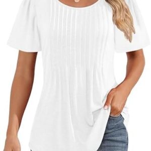 Cuptacc Elegant Kurzarm Geblümt/Einfarbig T-Shirt Für Damen OEKO-TEX STANDARD 100 Cuptacc Locker Puffärmel Rundhals T-Sh