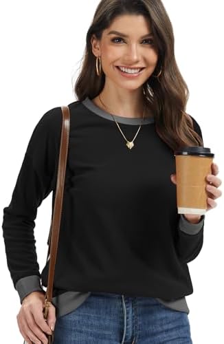 41jzfrqp1kl. ac 2.jpg Cuptacc Damen Sweatshirt Rundhals Pullover Kontrast Tunika Langarm