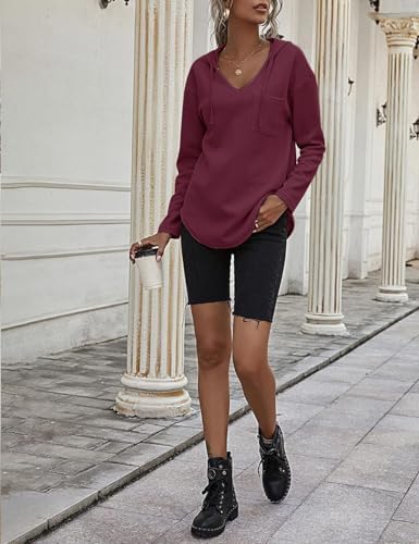 41jxwqpirul. ac .jpg Cuptacc Einfarbigen Hoodie für Damen OEKO-TEX STANDARD 100 Langarm Sweatshirt V-Ausschnitt Drawstring Top