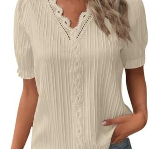 Generisch Oversized T-Shirt Damen Sommer V-Ausschnitt Baumwolle Kurzarm T-Shirt Locker Sommerbluse Anker Sailing Tee All