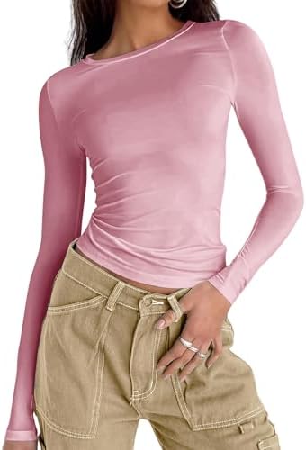 41kzw w5rul. ac .jpg Cuptacc Damen Langarmshirt - Leichtgewichtig - Basic T-Shirt - Einfarbig - Langärmlige Oberteile - Damen Longsleeve Top