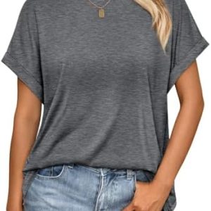 Cuptacc Dame T-Shirt Rundhalsausschnitt Kurzarm Oversize Sommer casual Flügelärmel Top locker OEKO-TEX STANDARD 100