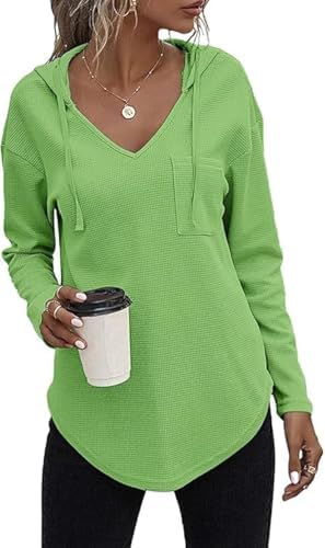 41kre4pcjpl. ac .jpg Cuptacc Einfarbigen Hoodie für Damen OEKO-TEX STANDARD 100 Langarm Sweatshirt V-Ausschnitt Drawstring Top