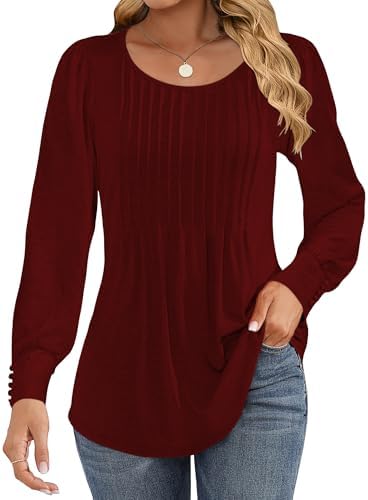 41kuhzexkkl. ac 1.jpg Cuptacc Damen Langarmshirt Falten Rundhals Puffärmel Mit Knöpfen Locker Longshirt Elegant Oberteile OEKO-TEX STANDARD 10