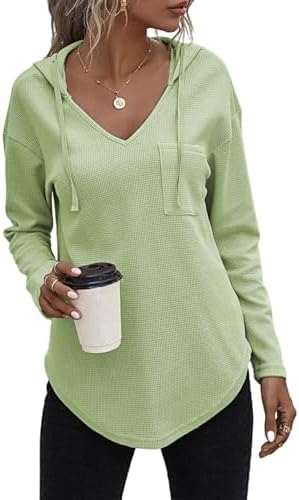 41ld9vdhsll. ac .jpg Cuptacc Einfarbigen Hoodie für Damen OEKO-TEX STANDARD 100 Langarm Sweatshirt V-Ausschnitt Drawstring Top