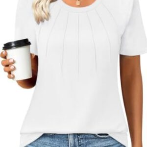 Cuptacc Elegant Damen T-Shirt Sommer Mit Falten Lockere Kurzärme Geblümte/Einfarbige Top