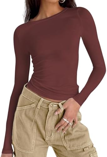 41m2jjn6r3l. ac .jpg Cuptacc Damen Langarmshirt - Leichtgewichtig - Basic T-Shirt - Einfarbig - Langärmlige Oberteile - Damen Longsleeve Top