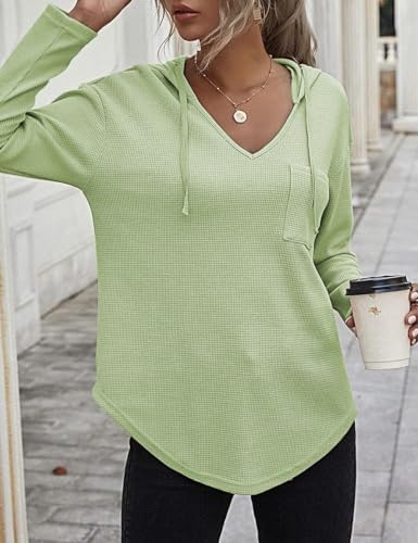 41madfkcgjl. ac .jpg Cuptacc Einfarbigen Hoodie für Damen OEKO-TEX STANDARD 100 Langarm Sweatshirt V-Ausschnitt Drawstring Top