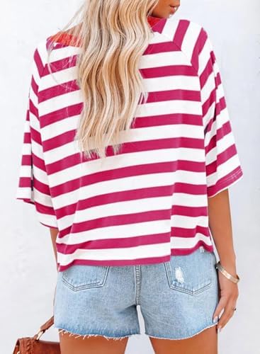 41mmfzilfxl. ac .jpg Chicrise Oversize Gestreiftes Sommer T-Shirt Damen OEKO-TEX STANDARD 100 Kurze Rundhals Top