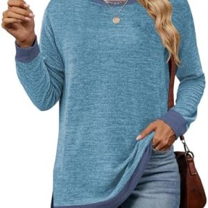 Cuptacc Damen Pullover Rundhalsausschnitt Relaxiert Elegant Langarm-Shirt-lang OEKO-TEX Standard 100