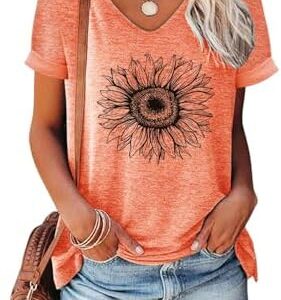 NAIOSS Damen Langarmshirt Baumwoll Casual Tops HerbstBedruck V-Ausschnitt Oberteile | NAIOSS Damen Herbst Baumwoll Lang