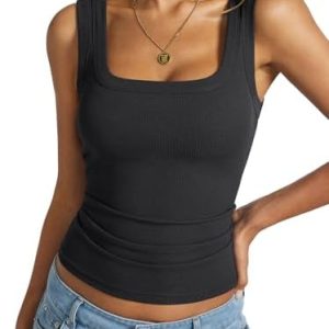 Tomwell Tank Top Damen Sommer Basic Baumwolle Tops Sexy Armslose Gerippt Bauchfreies Shirt