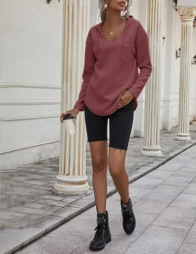 41ont4eg bl. ac .jpg Morhuduck Damen-Kapuzenpullover mit V-Ausschnitt, langärmelig, Tops mit Tasche, Kordelzug, Stretchmaterial, perfekt für