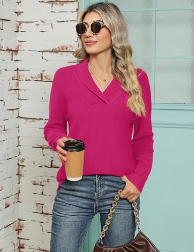 41otzlgft8l. ac .jpg Cuptacc Damen Sweater Pullover Elegant Gestrickt V-Ausschnitt Langarm Kragen Einfarbig