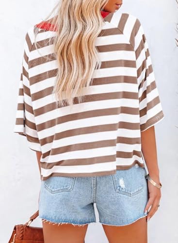 41ovysfrjjl. ac .jpg Chicrise Oversize Gestreiftes Sommer T-Shirt Damen OEKO-TEX STANDARD 100 Kurze Rundhals Top