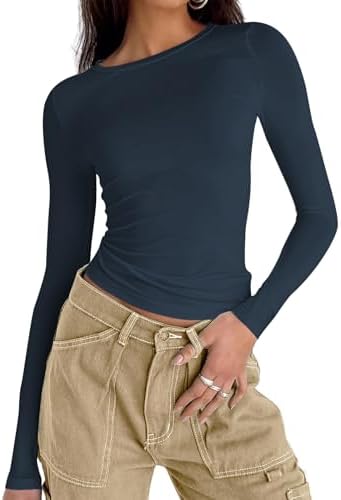 41oxfyodigl. ac .jpg Cuptacc Damen Langarmshirt - Leichtgewichtig - Basic T-Shirt - Einfarbig - Langärmlige Oberteile - Damen Longsleeve Top