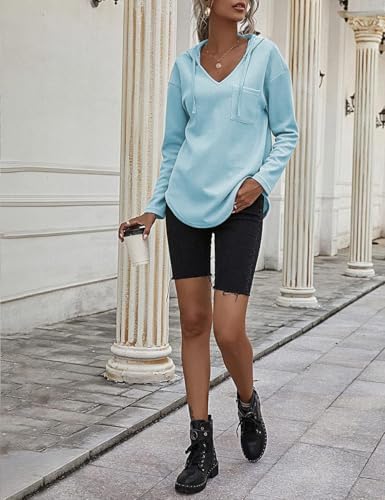 41p xmfufcl. ac .jpg Cuptacc Einfarbigen Hoodie für Damen OEKO-TEX STANDARD 100 Langarm Sweatshirt V-Ausschnitt Drawstring Top