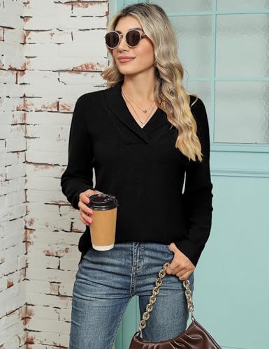 41paaev7gcl. ac .jpg Cuptacc Damen Sweater Pullover Elegant Gestrickt V-Ausschnitt Langarm Kragen Einfarbig