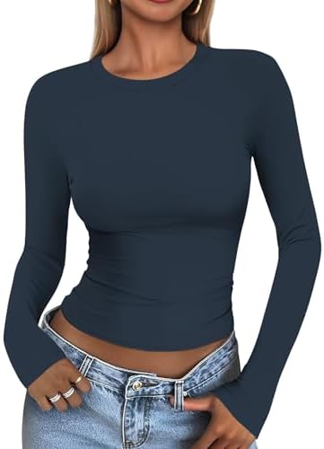 41q33aco4bl. ac .jpg Cuptacc Damen Langarmshirt - Leichtgewichtig - Basic T-Shirt - Einfarbig - Langärmlige Oberteile - Damen Longsleeve Top