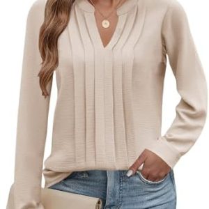 Cuptacc Elegant Damen Bluse V-Ausschnitt Herbst Chiffon Langarmshirt Casual Business Tops
