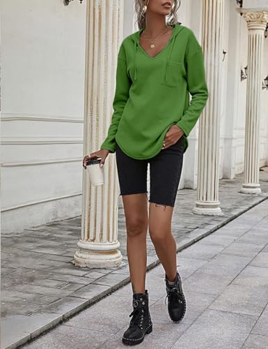 41qsaf9edel. ac .jpg Cuptacc Einfarbigen Hoodie für Damen OEKO-TEX STANDARD 100 Langarm Sweatshirt V-Ausschnitt Drawstring Top