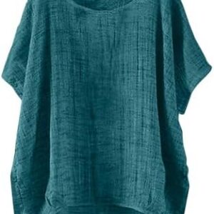 HOOUDO Damen Oversize Rosa Quadratischer Ausschnitt Leinen Top Große Größen Casual Basic Bluse Sommer