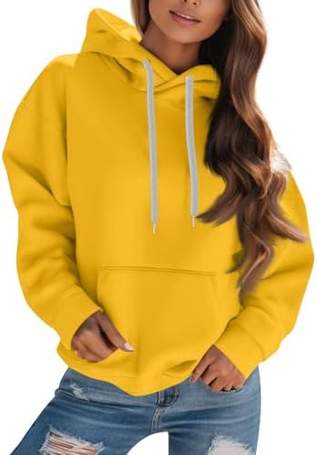 41ruhag2jdl. ac .jpg Generisch Lässige Leichte Jogginganzug Damen Loose Fit Sport Kapuzenpullover Oversize Langarm Gelb Groß Kleiner Standard