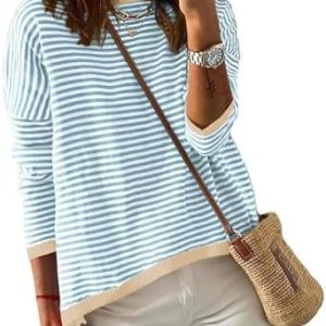 Damen OEKO-TEX STANDARD 100 Pullover Gestreift Baumwoll-Sweatshirt Casual Use | Damen Langarm Pullover Baumwoll-Obertei