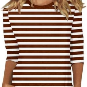 SCBFDI Damen Sommer Shirts 3/4 Ärmel Gestreift Rundhals Ausschnitt Lässige Casual Oberteile Trendig Modis