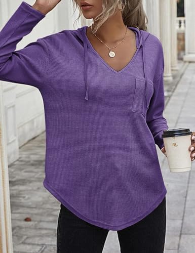 41smpcrhg l. ac .jpg Cuptacc Einfarbigen Hoodie für Damen OEKO-TEX STANDARD 100 Langarm Sweatshirt V-Ausschnitt Drawstring Top