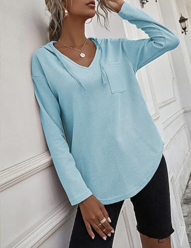 41tg23qhzsl. ac .jpg Cuptacc Einfarbigen Hoodie für Damen OEKO-TEX STANDARD 100 Langarm Sweatshirt V-Ausschnitt Drawstring Top