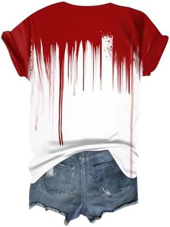 41toznzfvrl. ac 1.jpg Generisch Halloween Damen Kurzarm Blutiges Witzig Trendy Blutspritzer Horror T-Shirts Kürbis-Fledermaus-Print Oberteil