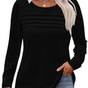 Cuptacc Damen Langarmshirt - Oeko-Tex Standard 100 - Falten Puffärmel Mit Knöpfen -Rndhals-T-Shirt - Locker Oberteile -