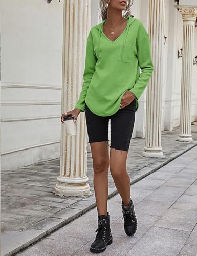 41tdailnoml. ac .jpg Cuptacc Einfarbigen Hoodie für Damen OEKO-TEX STANDARD 100 Langarm Sweatshirt V-Ausschnitt Drawstring Top