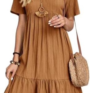 Senlycat Damen Sommerkleid Blumenkleider Leichte Kurze Freizeitkleid V-Ausschnitt Rüschenkleid Strandkleid