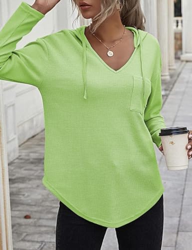 41twmqay6l. ac .jpg Cuptacc Einfarbigen Hoodie für Damen OEKO-TEX STANDARD 100 Langarm Sweatshirt V-Ausschnitt Drawstring Top