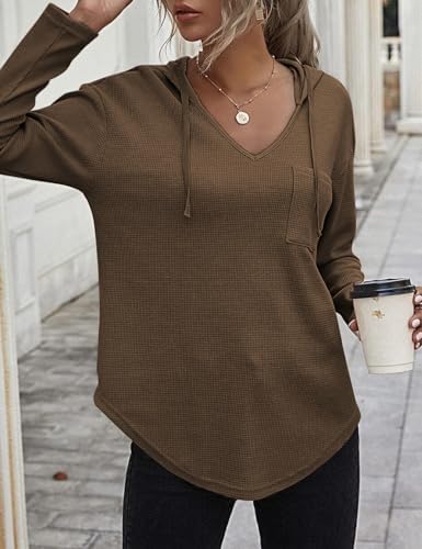 41twx5fjukl. ac .jpg Cuptacc Einfarbigen Hoodie für Damen OEKO-TEX STANDARD 100 Langarm Sweatshirt V-Ausschnitt Drawstring Top