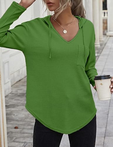 41u3e9sd5jl. ac .jpg Cuptacc Einfarbigen Hoodie für Damen OEKO-TEX STANDARD 100 Langarm Sweatshirt V-Ausschnitt Drawstring Top